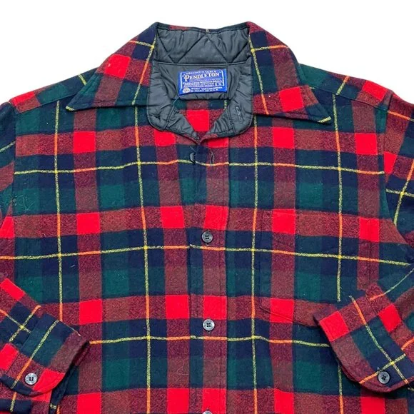 Men’s Vintage Pendleton flannel green/red wool 1 pocket 1960s - Picture 3 of 4